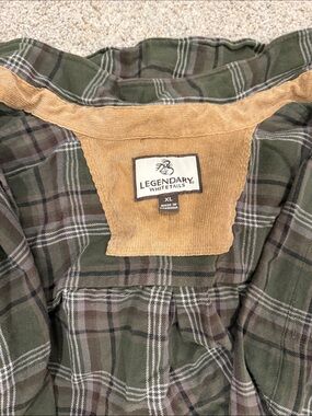 Legendary Whitetails Olive Green Plaid Shirt with Tan Corduroy Collar